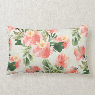 Korall, Blommigt, vattenfärg, ländryggen Dekorativ Lumbarkudde