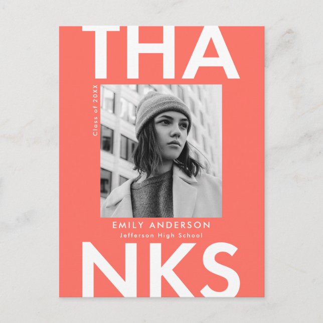 Korall | Bold Grad Photo Studenten Tack Vykort (Framsida)
