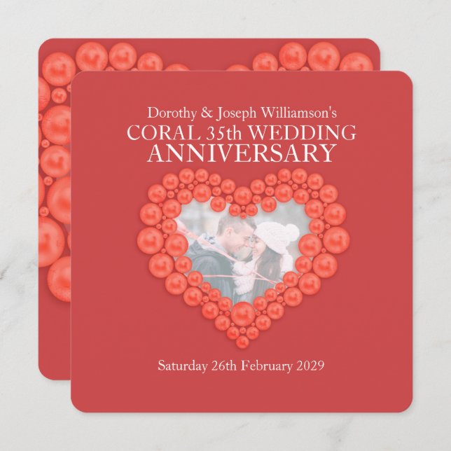 Korall bröllopsjubileum 35 år festsuppladdningar inbjudningar (Fram/baksida)