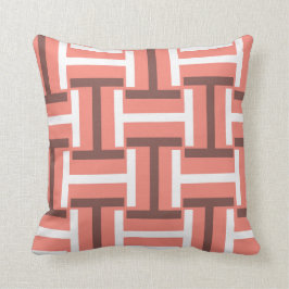 Korall-, brunt- och för vit T väv Kudde