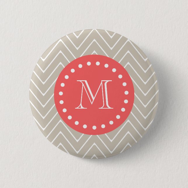 Korall för beige för Monogram för sparremönster 2A Knapp (Framsida)