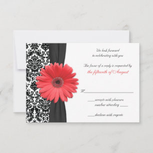 Korall Gerber Daisy Damask Bröllops Svarskort REV OSA Kort