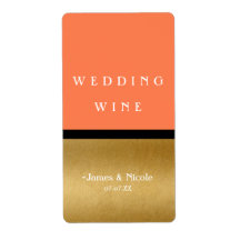 Korall Guld & Svart Modern Glam Chic Vin Etikett