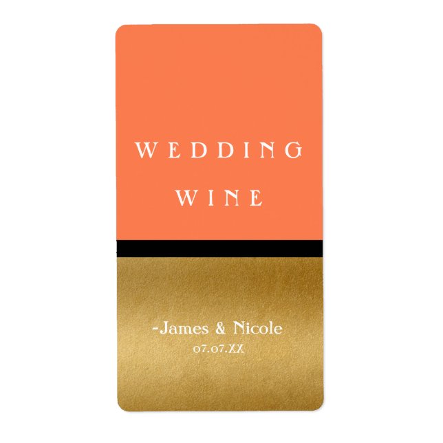 Korall Guld & Svart Modern Glam Chic Vin Etikett Fraktsedel (Framsidan)