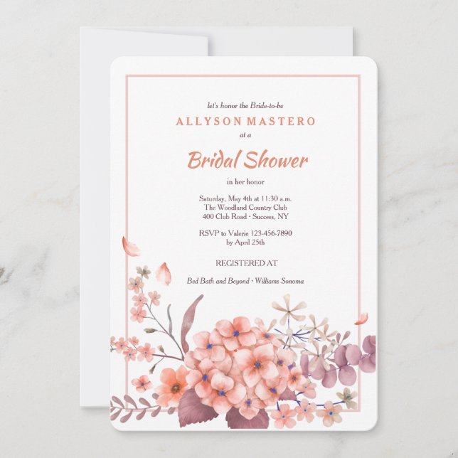 Korall Hydrangea Inbjudan (Framsida)