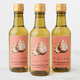Korall med Snäckan "Vår Bröllopsdag" Mini Vinetikett
