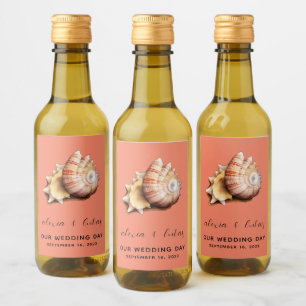 Korall med Snäckan "Vår Bröllopsdag" Mini Vinetikett