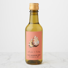 Korall med Snäckan "Vår Bröllopsdag" Mini Vinetikett
