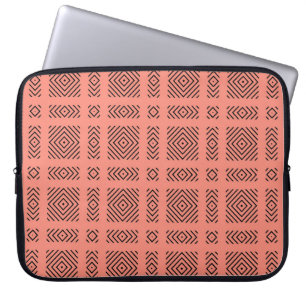 Korall med svart geometrisk mönster laptop fodral
