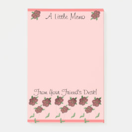 Korall och burgundblommiga blommor post-it block