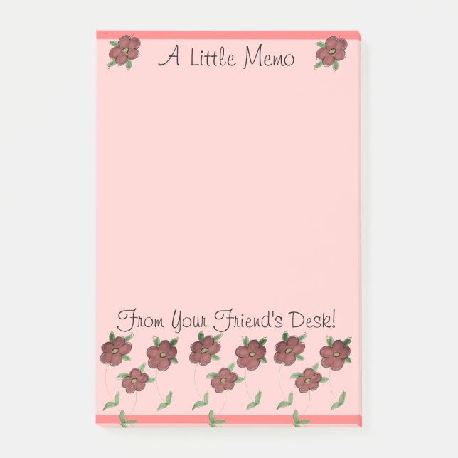 Korall och burgundblommiga blommor post-it block (Framsida)