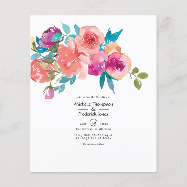 Korall och Fandango Blommig Bröllopsinbjudan Flygblad (Framsidan)