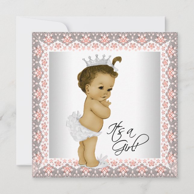 Korall och grå Bebis-flicka Babyshower Inbjudningar (Framsida)