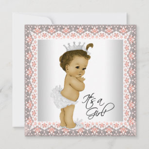 Korall och grå Bebis-flicka Babyshower Inbjudningar