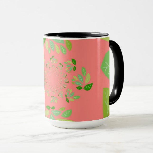 Korall- och grön blad design mugg (Framsida höger)