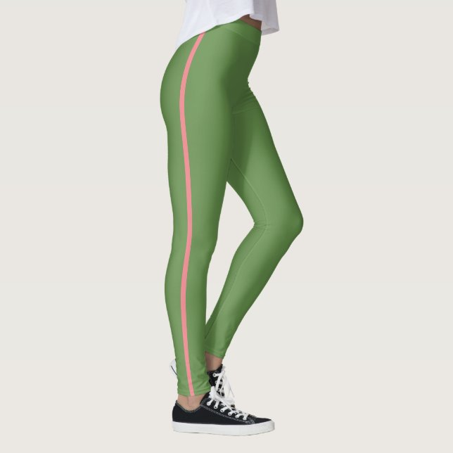Korall och grön racingrandig leggings (Höger)