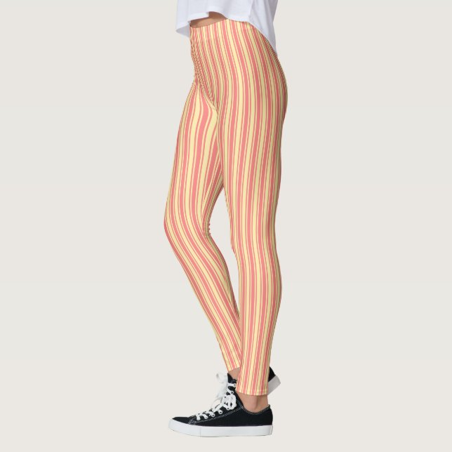 Korall och gult candy rand leggings (Vänster)