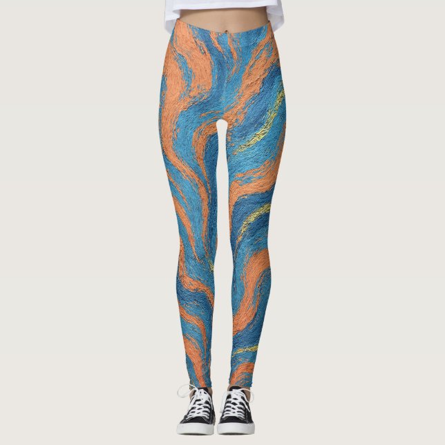 korall- och indigo vågor leggings (Framsida)