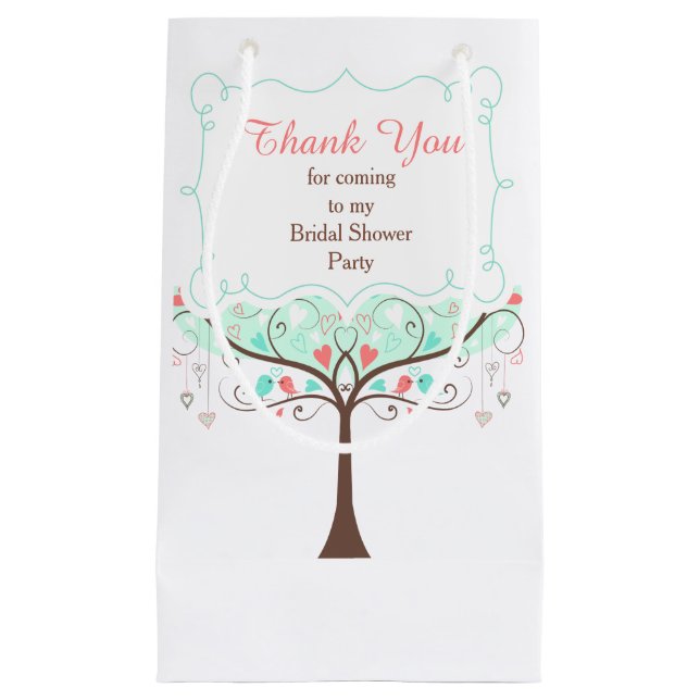 Korall och Mint Floral Fågel Bröllopsdusch Tack (Framsidan)