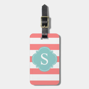 Korall- och MintrandMonogram Bagagebricka