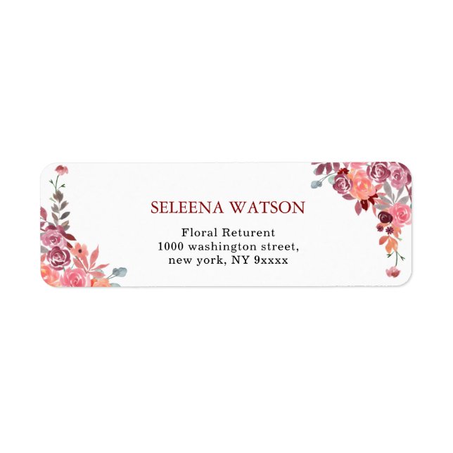 Korall och persikorna, vattenfärg Blommigt Bröllop Returadress Etikett (Framsidan)