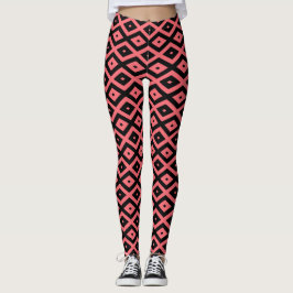 Korall och svart diamant mönster leggings