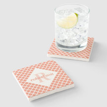 Korall och vit geometrisk modern monogram