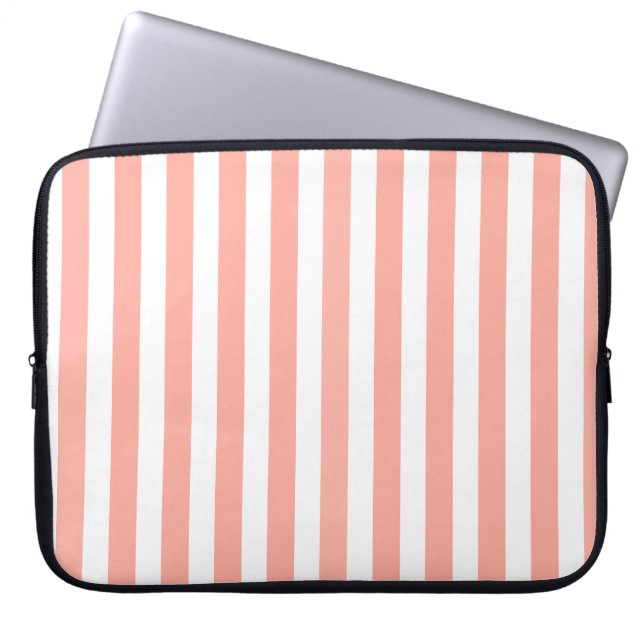 Korall och vitt kandy rand laptop fodral (Framsidan)