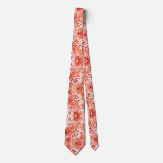 Korall orange akvarell blomster sommar mönster slips (Framsida)