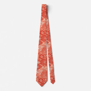 Korall orange vattenfärg blommig sommar mönster slips