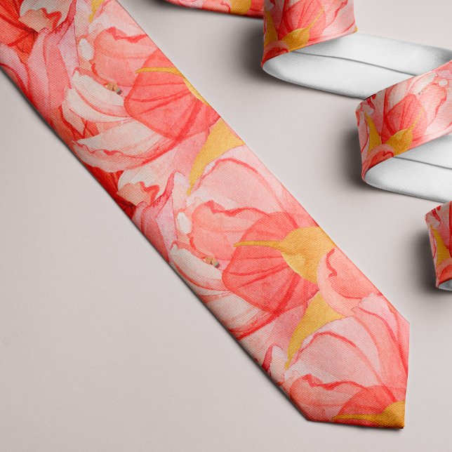 Korall, orange, vattenfärg blommigt sommaren mönst slips (Skapare uppladdad)