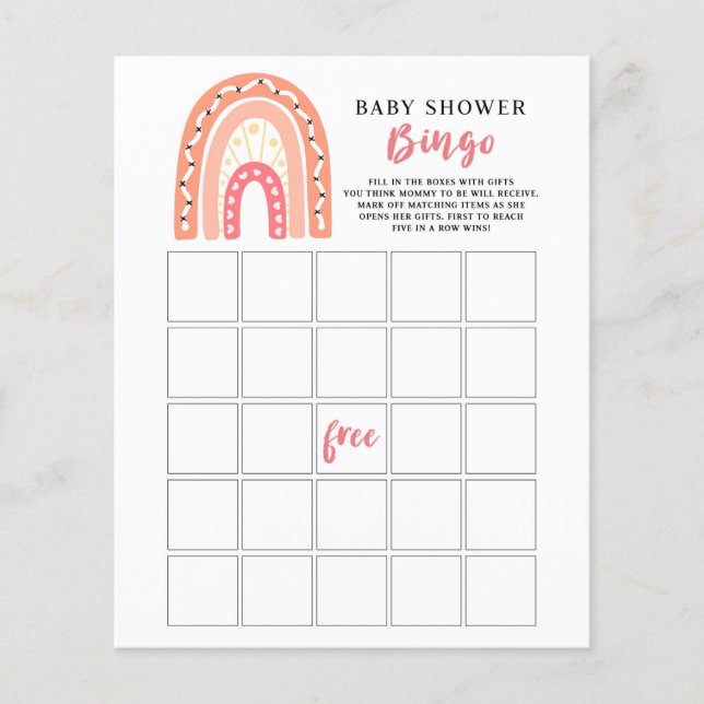 Korall Regnbåge Baby Shower Bingo Spel (Framsida)