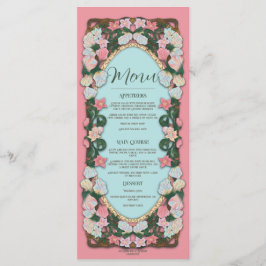 Korall Rosa Akvarell Art Nouveau Bröllop Meny