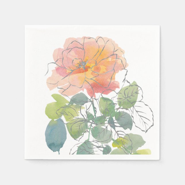Korall Rosa Akvarell Blommig Pappersservett (Framsidan)