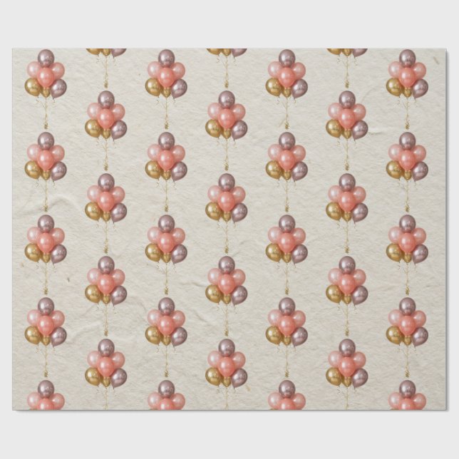 Korall Rosa Rosa Guld Ballongmönster Presentpapper (Platt)