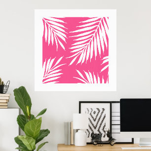 Korall Rosa, vit akryl Handflatan Löv Poster