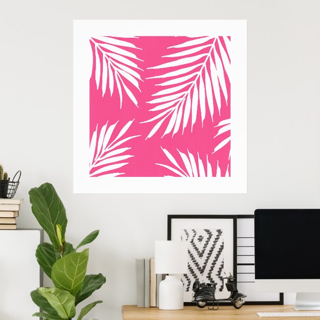Korall Rosa, vit akryl Handflatan Löv Poster (Hemmakontoret)