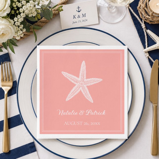 Korall Sjöstjärna Bröllop Pappersservett (Coral Starfish Wedding Napkins)
