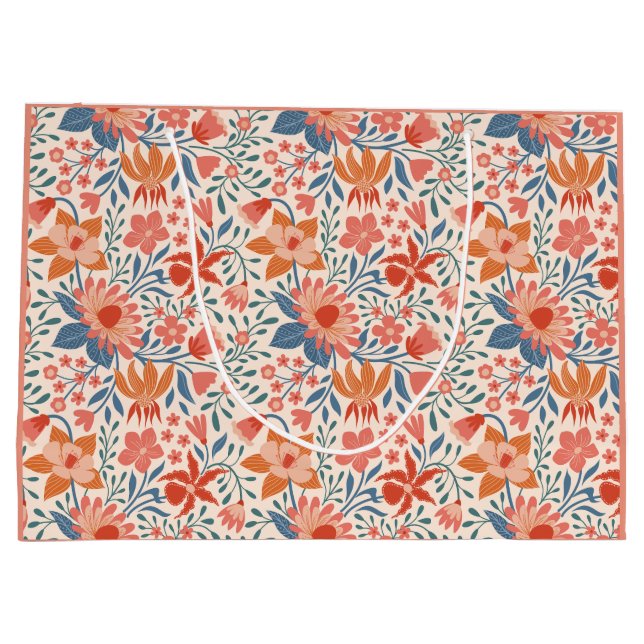 Korall & Teal Trädgårdsblommor på Mjuk Beige (Baksidan)
