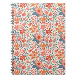 Korall & Teal Trädgårdsblommor på Mjuk Beige Anteckningsbok