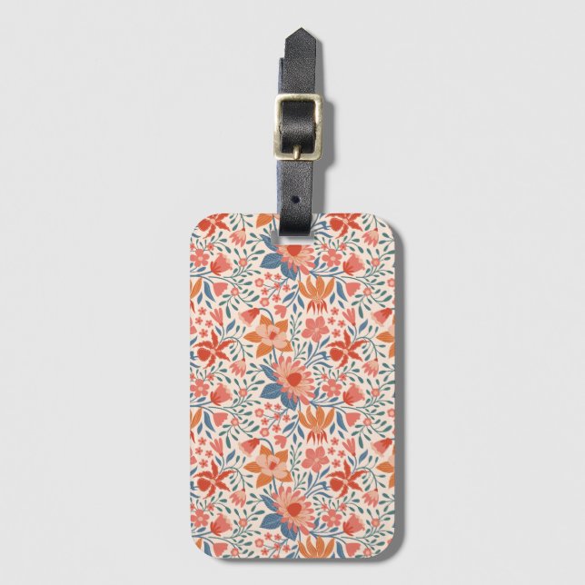 Korall & Teal Trädgårdsblommor på Mjuk Beige Bagagebricka (Framsida vertikal)