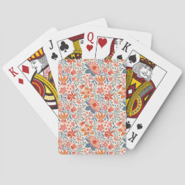 Korall & Teal Trädgårdsblommor på Mjuk Beige Casinokort