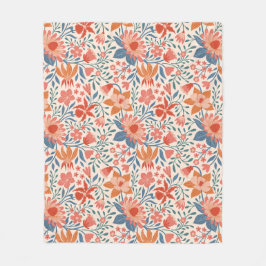 Korall & Teal Trädgårdsblommor på Mjuk Beige Fleecefilt