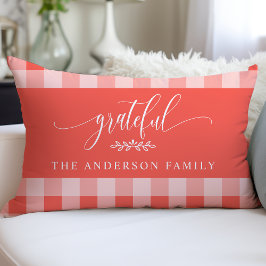 Korall & Vit Buffelcheck Personlig Grateful Lumbarkudde