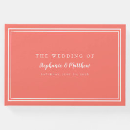 Korall & Vit Klassisk Enkel Modern Chic Bröllop Gästböcker