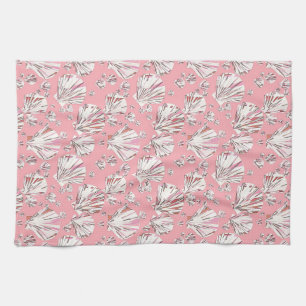 Korall, vit och rosa snäckor, rosa bakgrund kökshandduk
