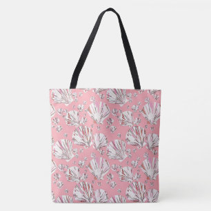 Korall, vit och rosa snäckor, rosa bakgrund tygkasse