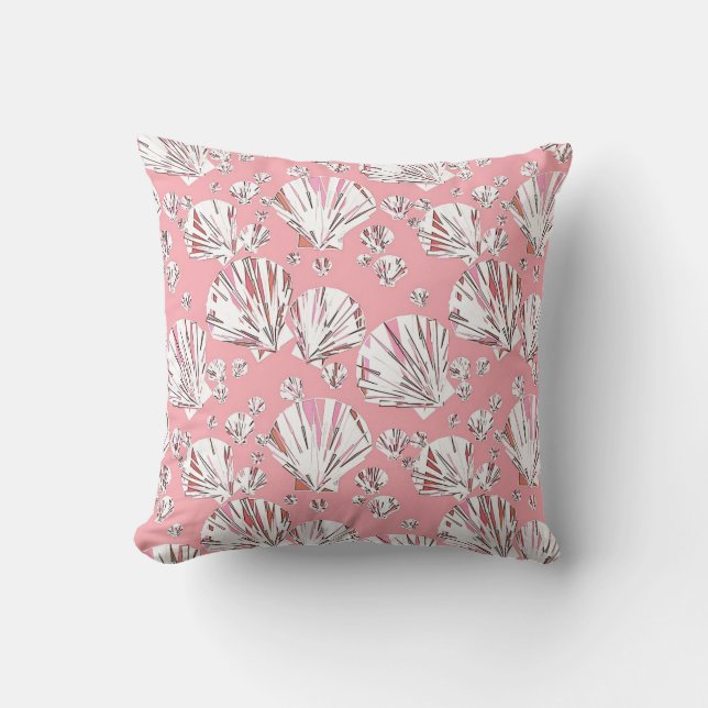 Korall, vita och rosa snäckor, persikobakgrunden kudde (Framsida)