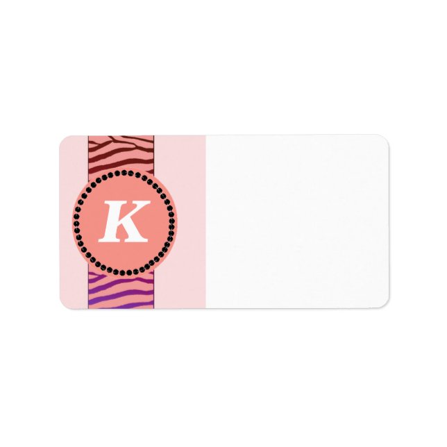 Korall Zebramönster Monogram Adressetikett (Framsidan)