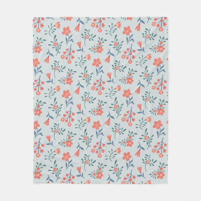 Korallängd Blommönster Fleecefilt (Framsidan)